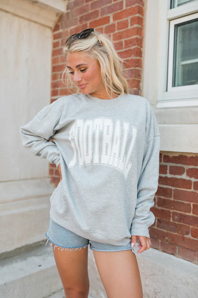 Football Block Grey Oversized Graphic Sweatshirt | Pink Lily