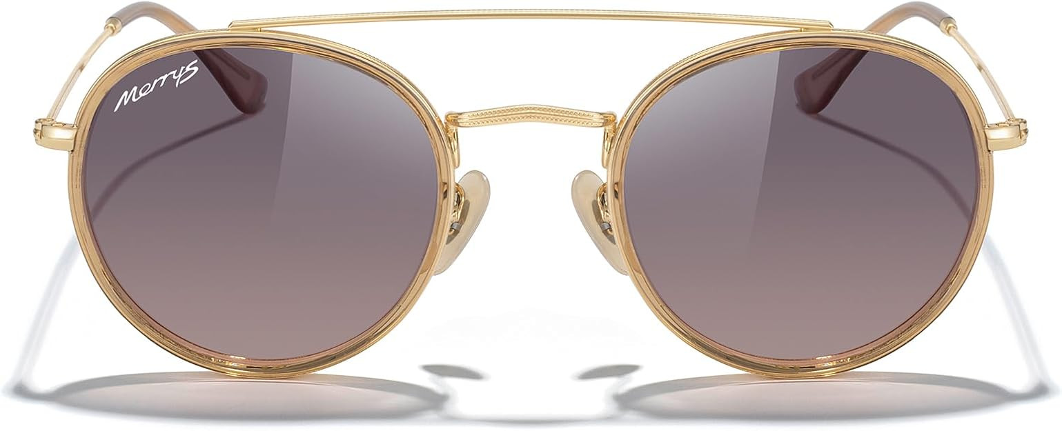 MERRY'S Retro Round Polarized Sunglasses - Unisex Double Bridge Sun Glasses | Amazon (US)
