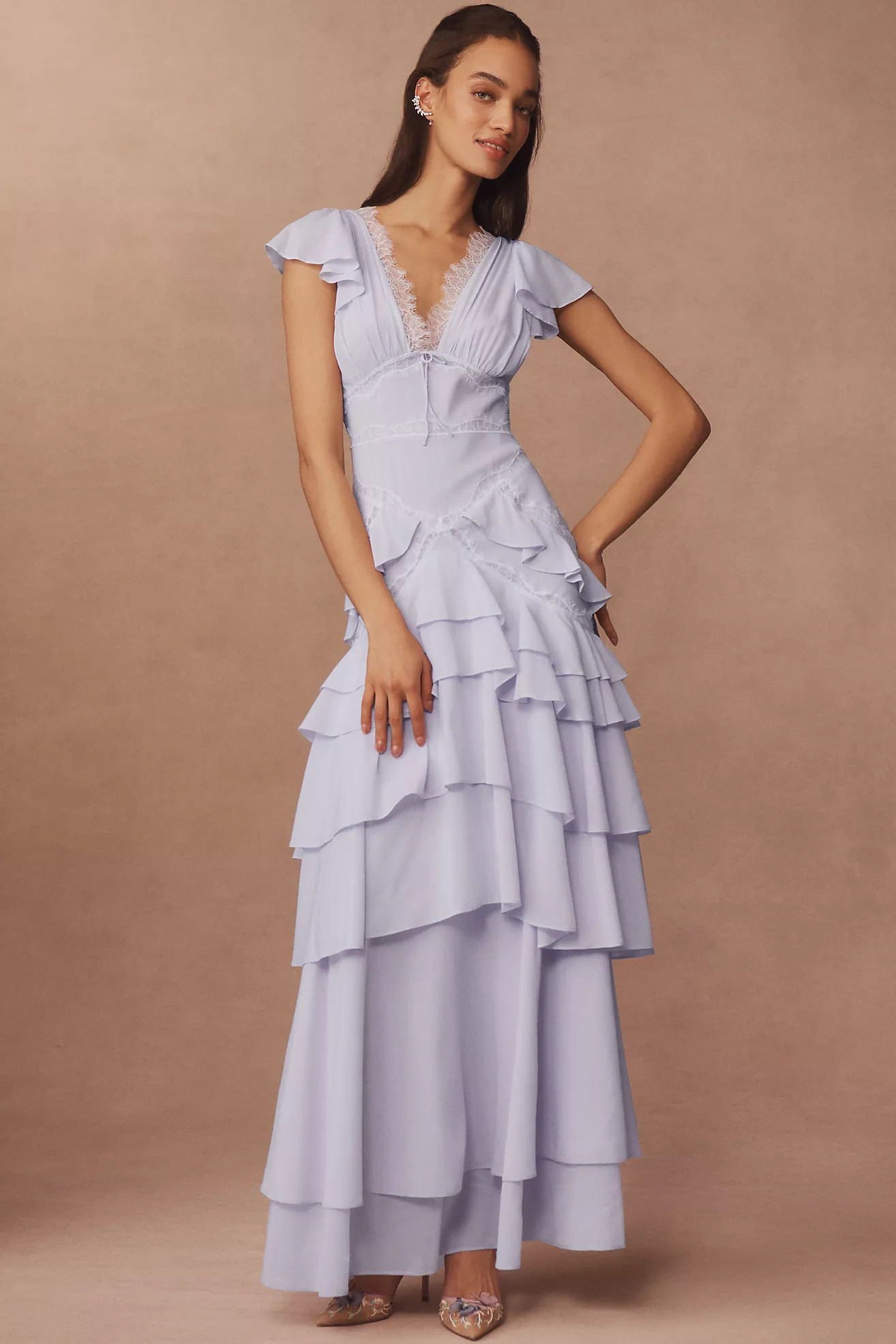 For Love & Lemons Adriana Silk Blend V-Neck Ruffle A-Line Maxi Dress | Anthropologie (US)