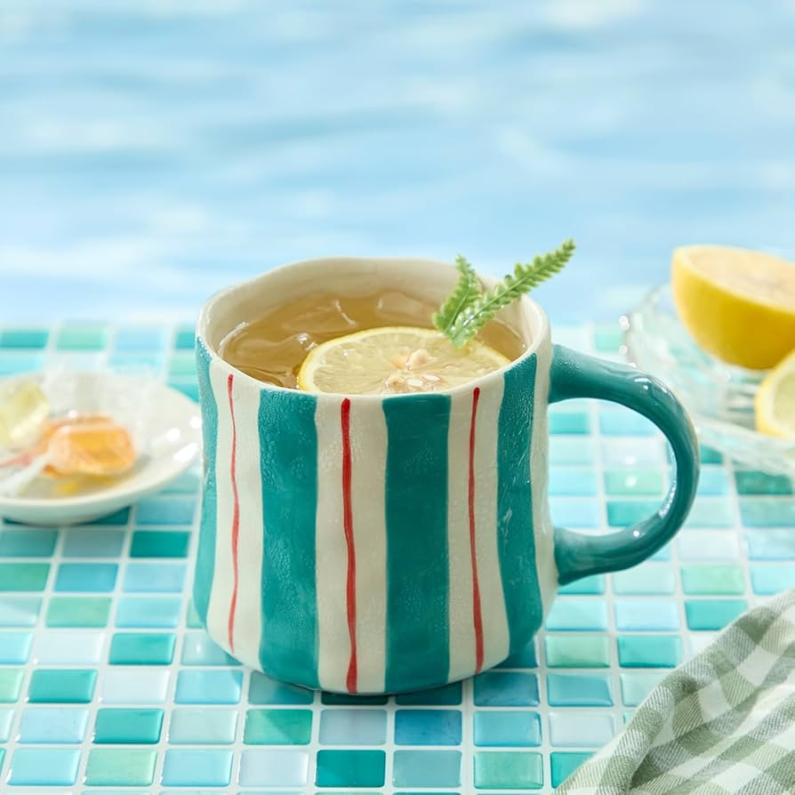 Stripe Ceramic Coffee Mugs, 12oz Vibrant Striped Red and Green Alternating Design Cute Mugs, Dish... | Amazon (US)