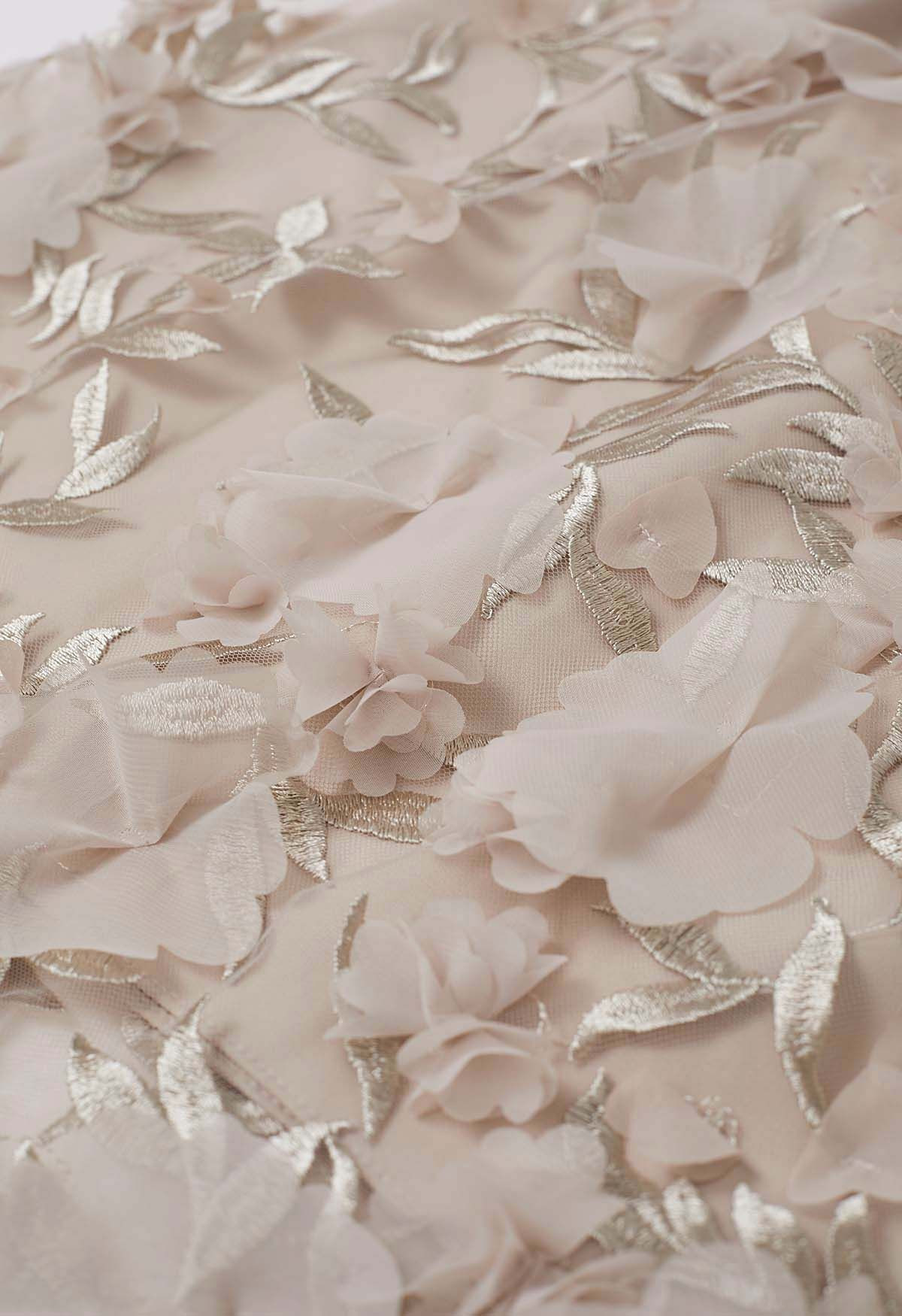 3D Clover Applique Mesh Tulle Maxi Skirt in Nude Pink | Chicwish