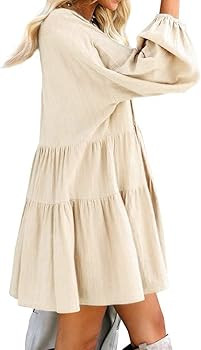 FANCYINN Cute Shift Tunic Dress Ruffle Swing Babydoll Juniors Mini Ruffle Dress with Pockets | Amazon (US)