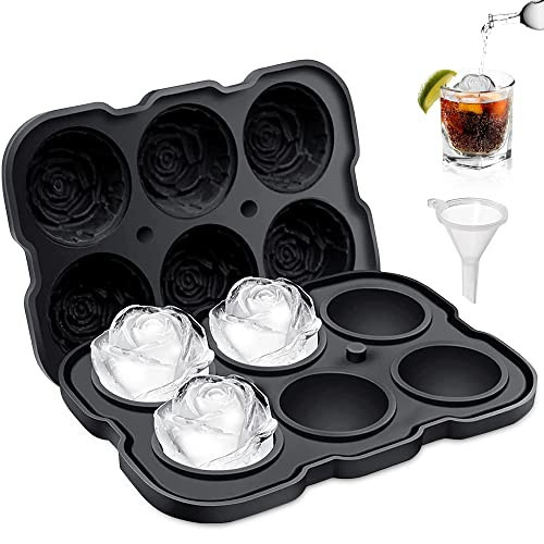 Rose Ice Cube Tray,ZACHDEE 2" Flower Silicone Ice Cube Tray With Covers,6 Easy Release Large Ice Ball for Cocktails, Drinks, Whiskey, Bourbon & Homemade Juice | Amazon (US)