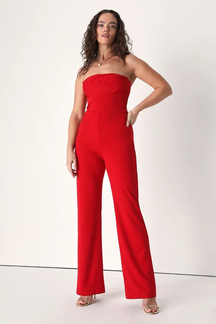 Exquisite Essence Red Strapless Straight Leg Jumpsuit | Lulus (US)