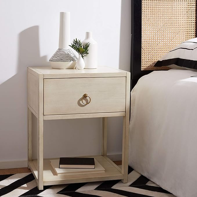 Safavieh Home Collection Yudi Antique White and Gold 1-Drawer Nightstand | Amazon (US)