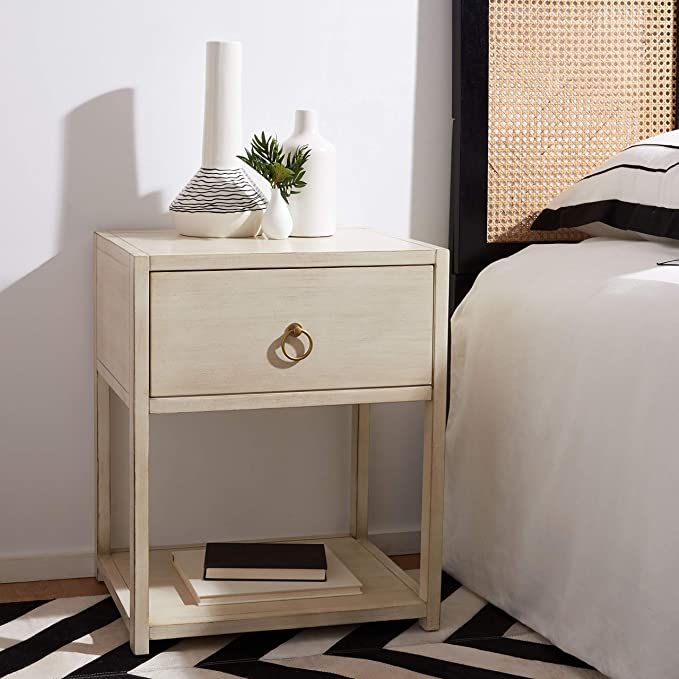 Safavieh Home Collection Yudi Antique White and Gold 1-Drawer Nightstand | Amazon (US)