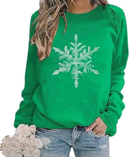 Womens Christmas Sweatshirts Snowflake Minimalist Harajuku Sweatshirt For Women Xmas Long Sleeve Crewneck Holiday Pullover Casual Christmas Snowflake Sweater | Amazon (US)
