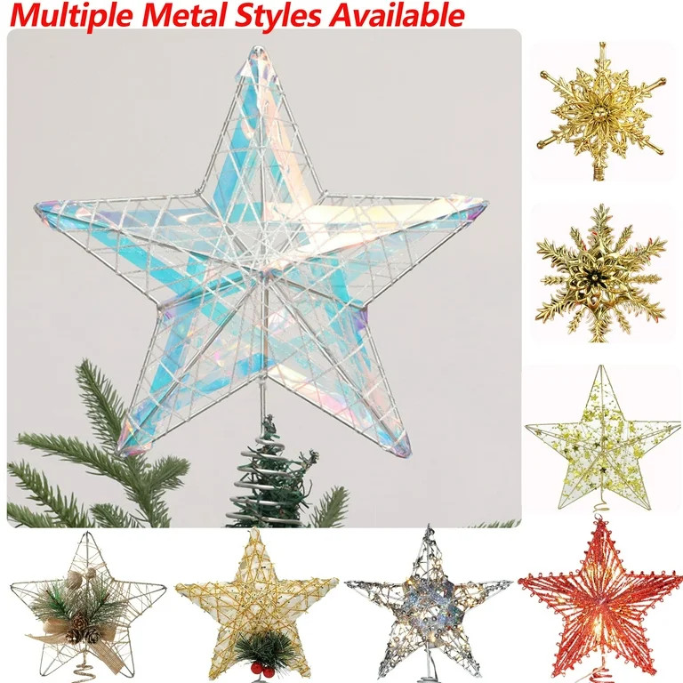 Dmlowu Star Christmas Tree Topper - Glitter Sparkle Star Xmas Tree Topper with Led Lights, Metal ... | Walmart (US)