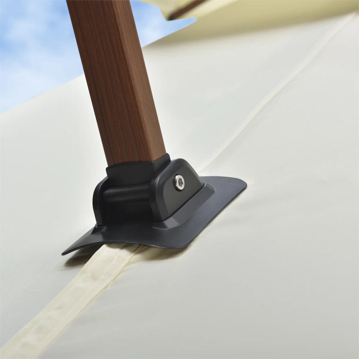 13' x 13' Round Wood Pattern Cantilever Umbrella With Wheeled Base,Cream | Wayfair North America