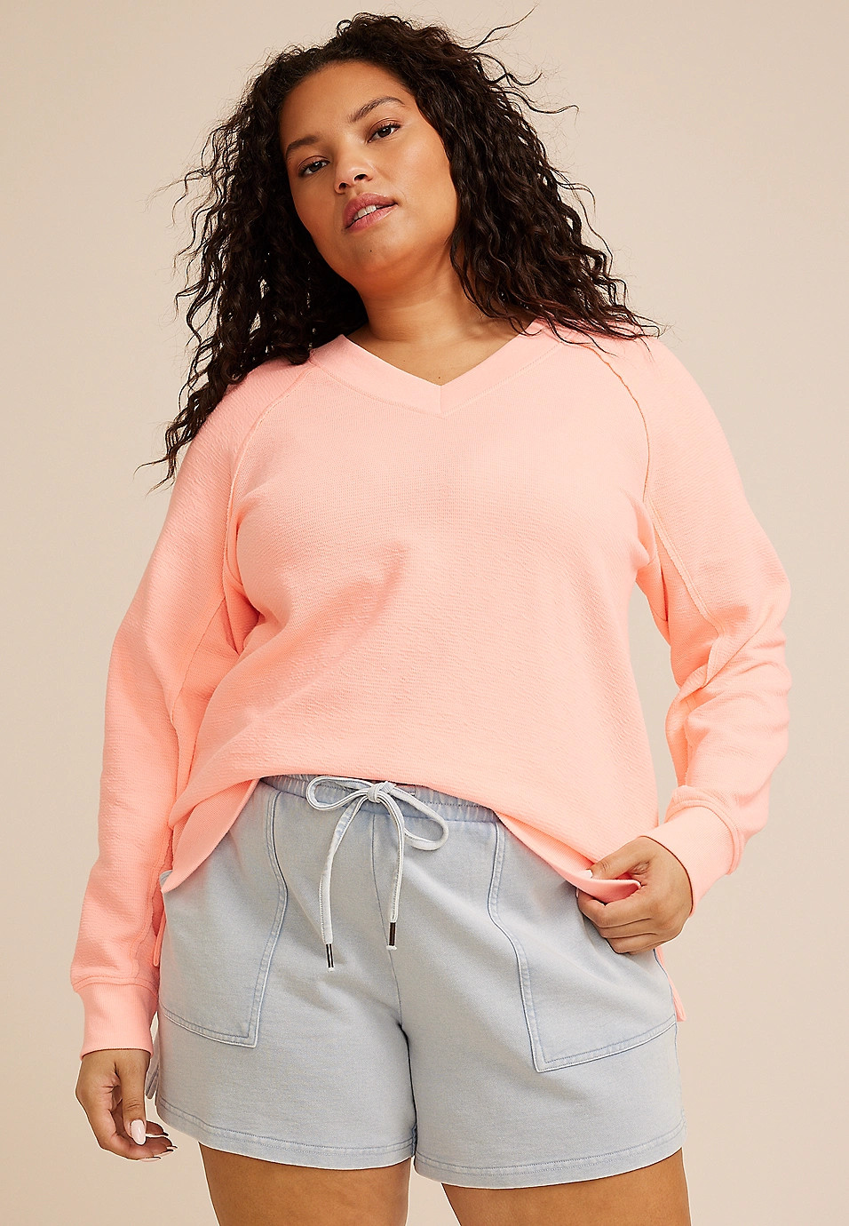 Plus Size Solid V Neck Tunic Sweatshirt | Maurices