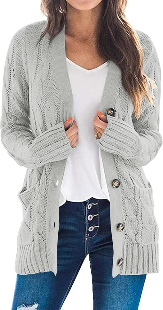 PRETTYGARDEN Women's Open Front Cardigan Sweaters Fall Fashion Button Down Cable Knit Chunky Wint... | Amazon (US)