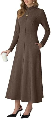 GRECERELLE Women's Spring Fall Casual Mock Neck Long Sleeve Flared Maxi Sweater Dress with Pocket... | Amazon (US)