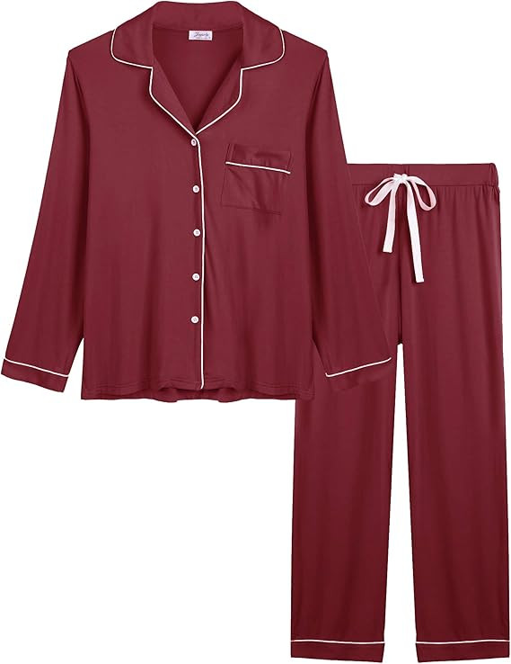 Joyaria Womens Soft Bamboo Pajama Sets Button Down Long Sleeve Pj Pants Set Sleepwear | Amazon (US)