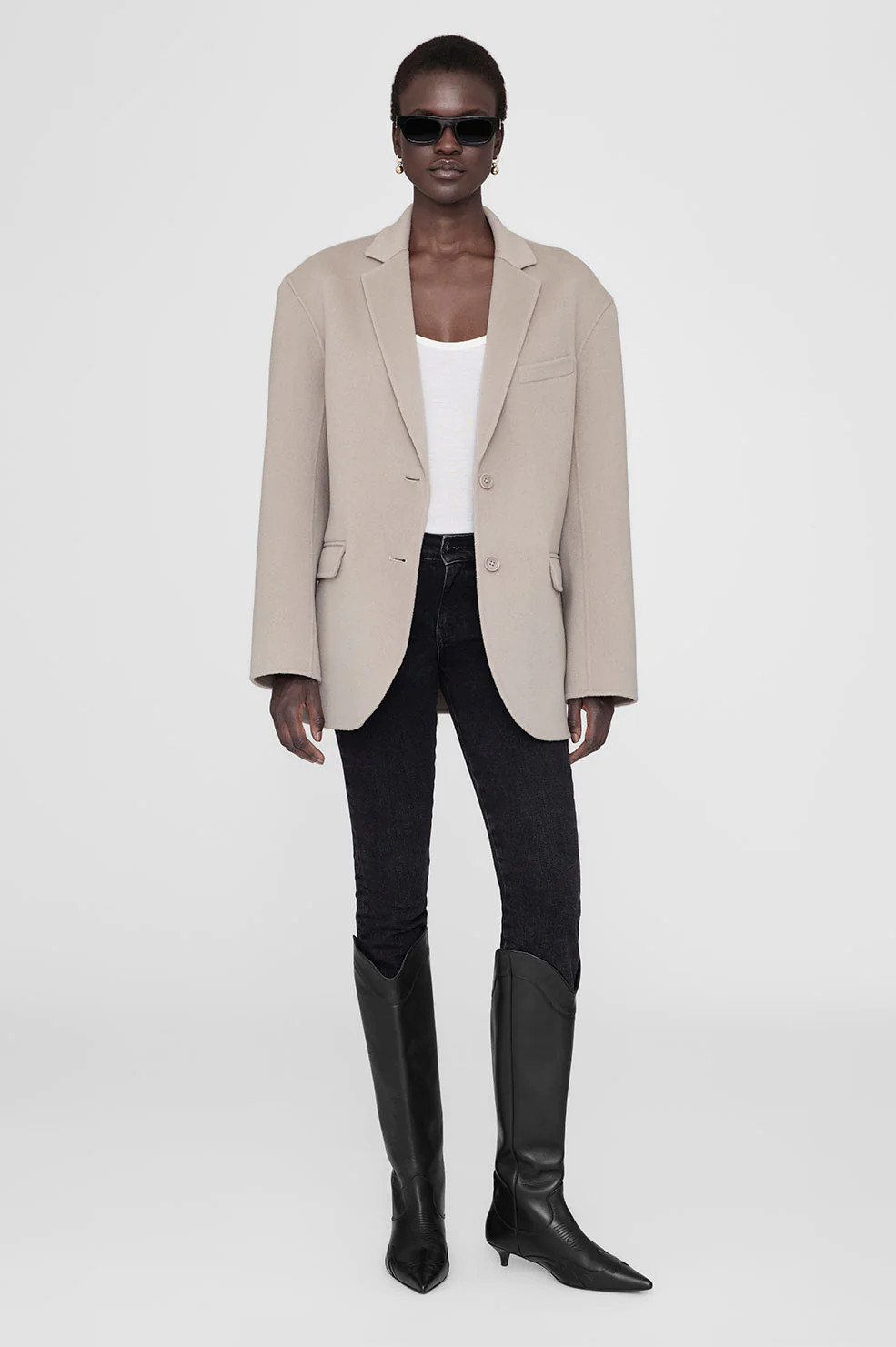 ANINE BING Quinn Blazer in Taupe Cashmere Blend | Anine Bing