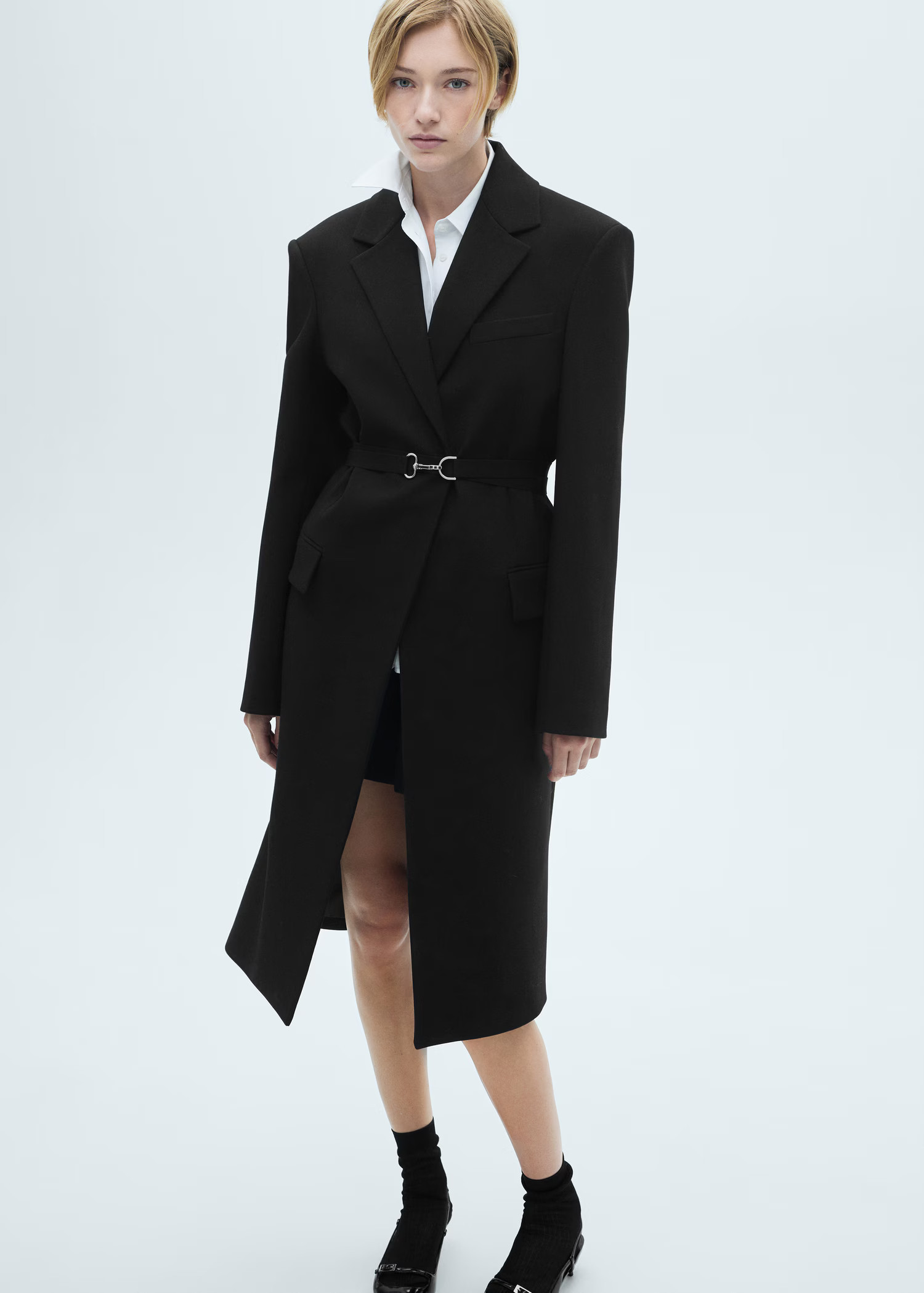 Structured double fabric coat with belt | Mango (US/MX/AU)