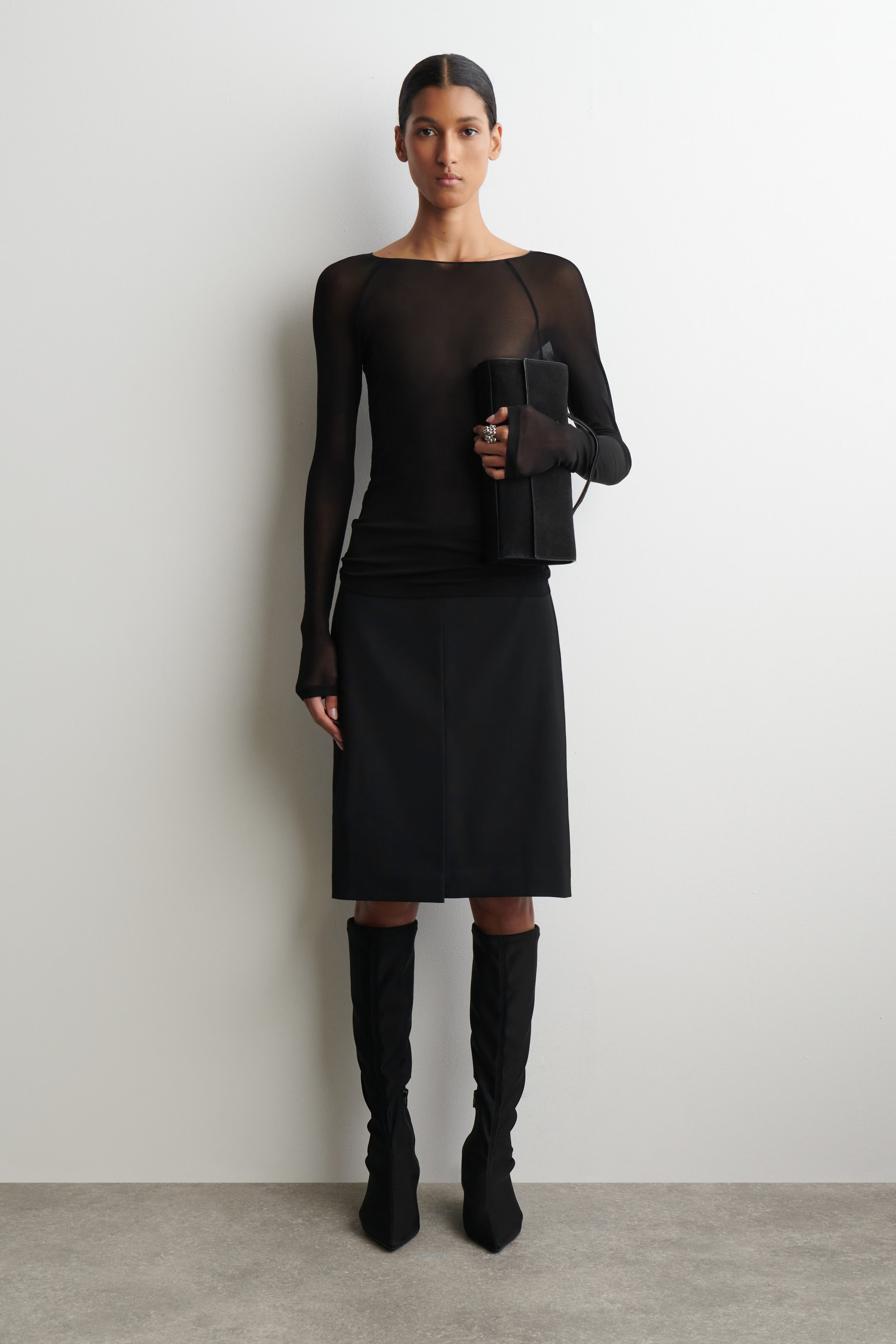 SILK LONG-SLEEVED TOP - BLACK | COS GB | COS UK