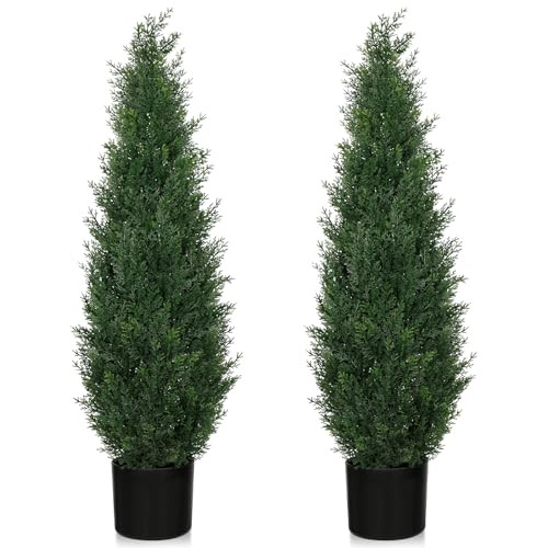 3FT Artificial Cedar Topiary Trees for Outdoors, UV Resistant Fake Cypress Shrubs, Potted Faux Evergreen Outdoor Faux Plants, Artificial Plants Outdoor for Front Porch, Home Decor (Set of 2) | Amazon (US)
