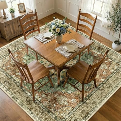 RELEANY Area Rugs Square 8ft Washable Non-Slip, Floral Vintage Distress Medallion Carpet for Livi... | Amazon (US)