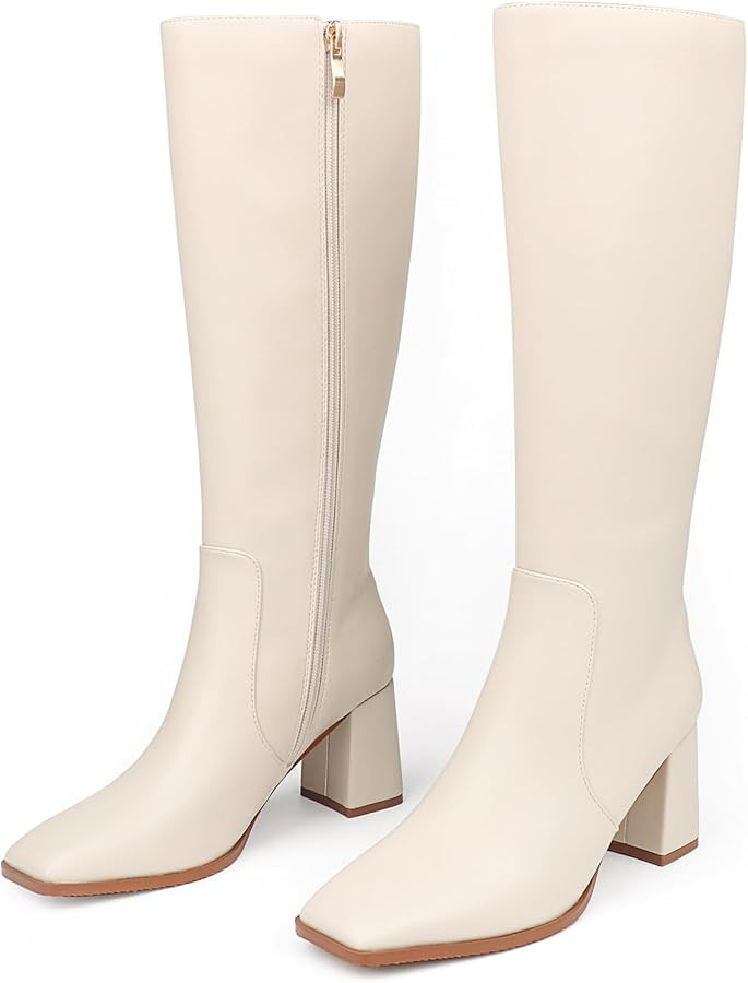JOY IN LOVE Knee High Boots Women Chunky Block Heel Square Toe Zipper Boots | Amazon (US)