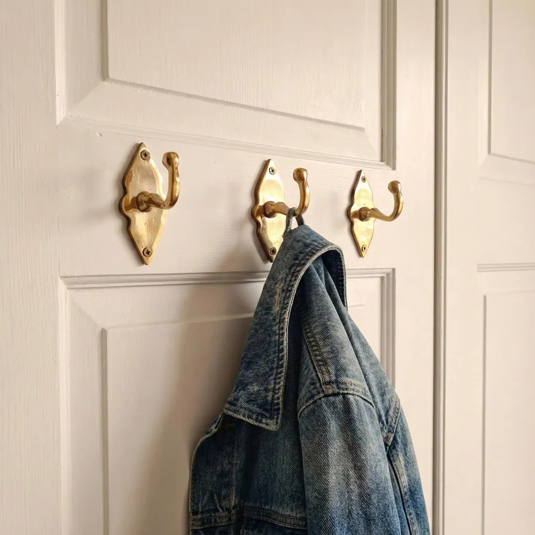 Minimalist Solid Brass Wall Hooks, Vintage Style Wall Hooks for Home Decor, Towel Hooks,  Handmad... | Etsy (US)