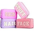 4 Pcs Preppy Makeup Bag Chenille Letter Nylon Cosmetic Makeup Organizer Bag Toiletry Cosmetic Cas... | Amazon (US)