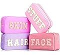 4 Pcs Preppy Makeup Bag Chenille Letter Nylon Cosmetic Makeup Organizer Bag Toiletry Cosmetic Cas... | Amazon (US)