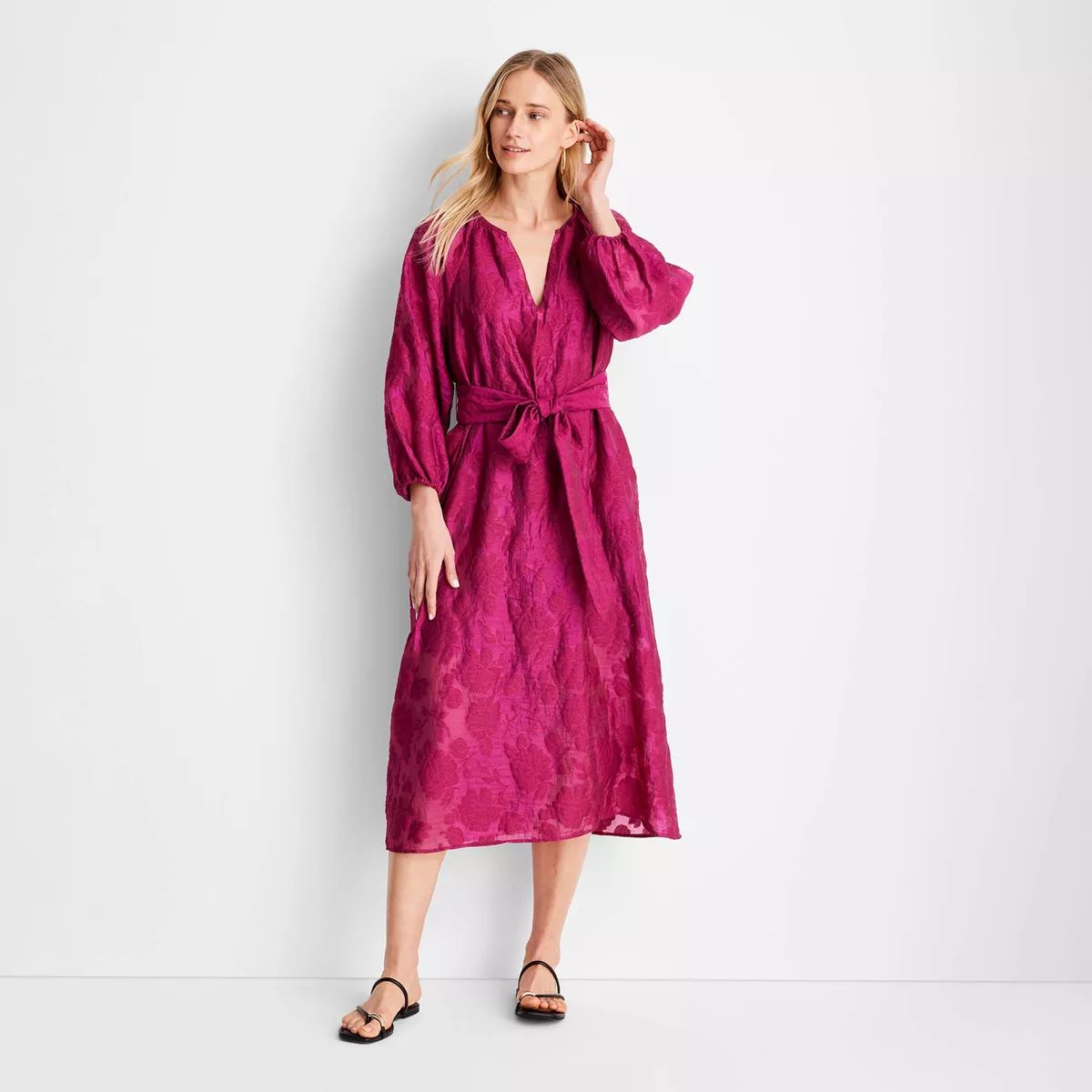 Women's Puff Sleeve Belted Midi Dress - Future Collective™ with Jenny K. Lopez | Target