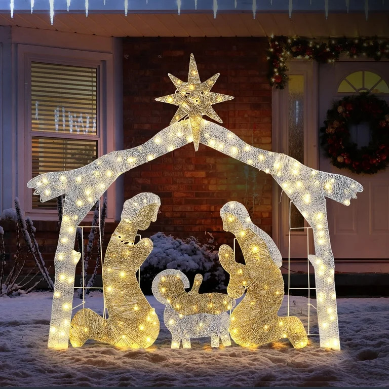 UBesGoo 6ft Light-Up Christmas Nativity Scene Christmas Outdoor Nativity Decor Decoration | Walmart (US)