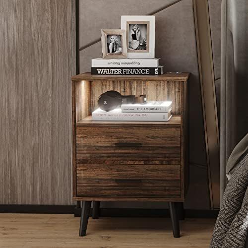 LVSOMT LED Nightstand with Charging Station and 2 Drawers, Rustic Bedside Table, Sofa End Side Table | Amazon (US)