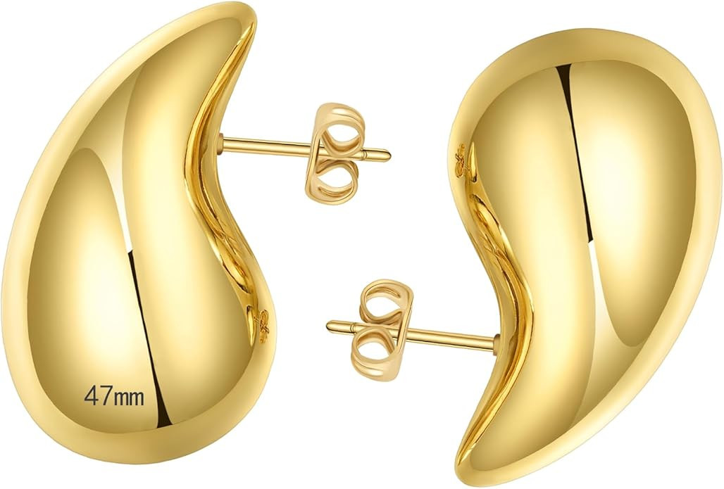 Ascona 18/25/32/47mm Chunky Gold Plated Hoop Earrings for Women | Lightweight Tear Drop Earrings ... | Amazon (US)