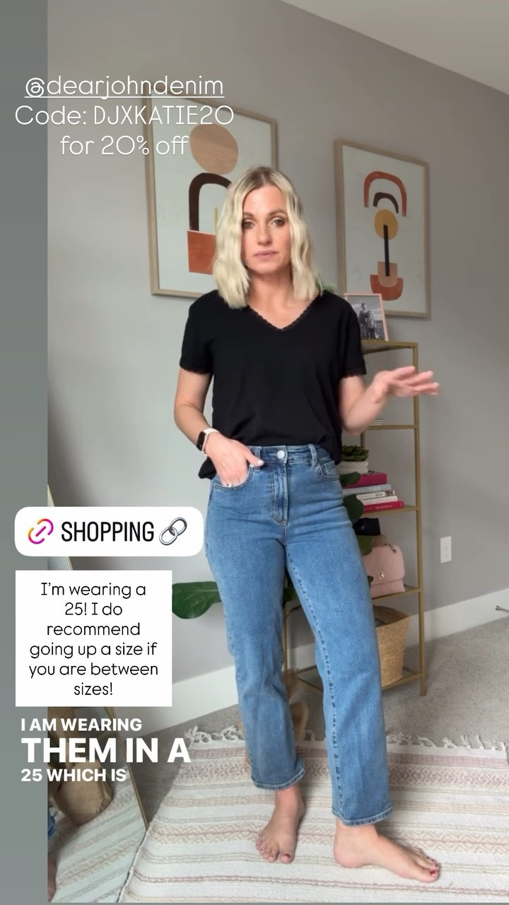 I’m wearing a 25 in the True jeansI do recommend going up a size if you are between sizes! @dearjohndenim 
Code: DJXKATIE20 for 20% off

#LTKPetite #LTKOver40 #LTKSeasonal