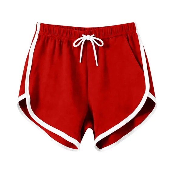 Wensltd Women 2PC Casual Workout Shorts with White Trim Elastic Waist Drawstring Summer Shorts Re... | Walmart (US)