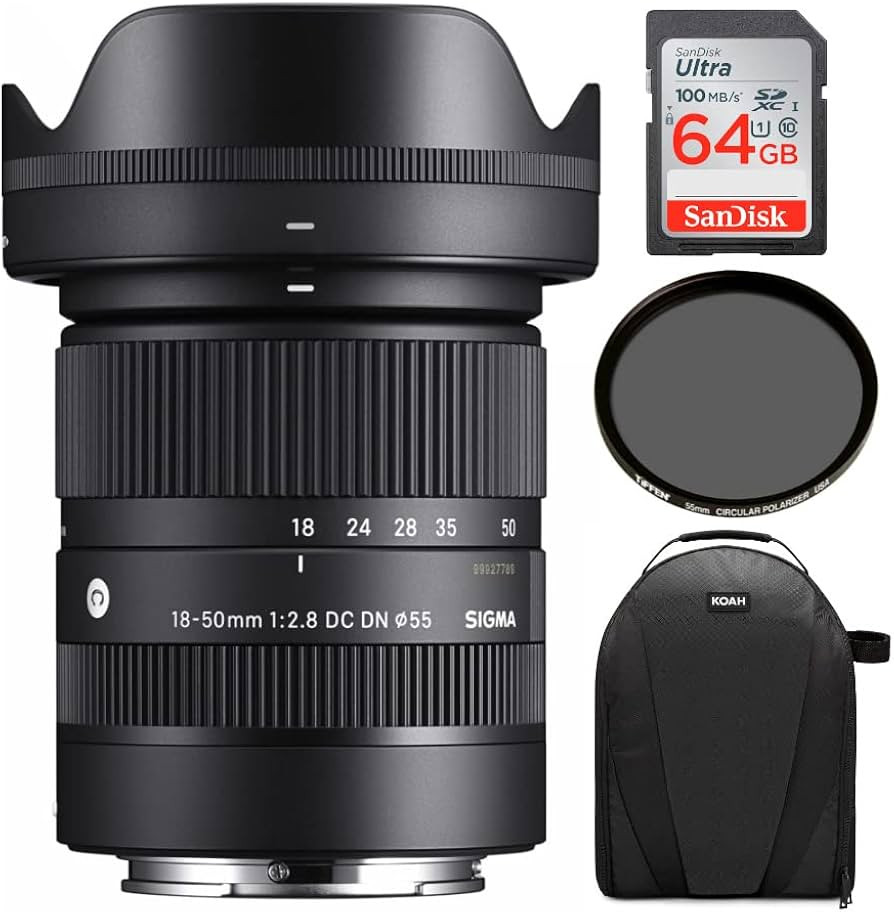 Sigma 18-50mm f/2.8 DC DN Contemporary Lens for Sony E Mount with Tiffen CPL Filter, 64GB SD Card... | Amazon (US)
