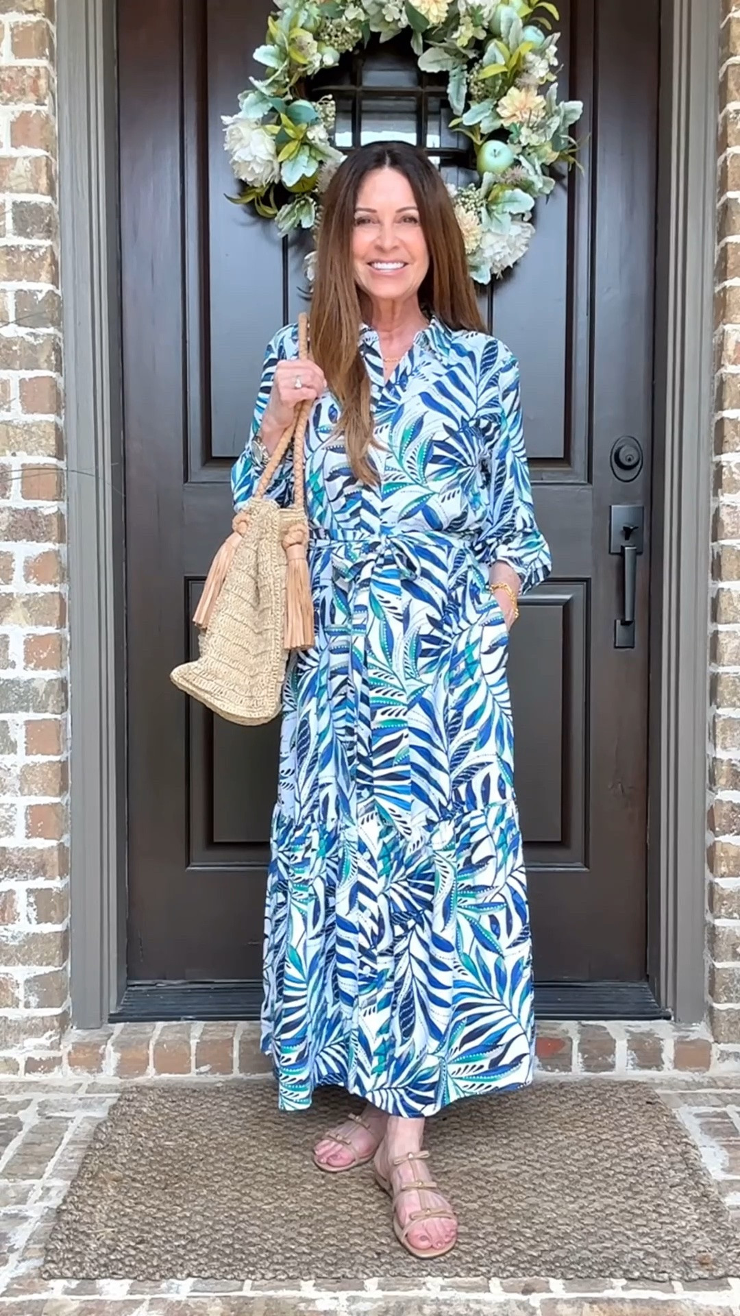 Palm print midi length shirtdress with 3/4 length sleeves. I’m 5’1” and wearing size 0. Perfect for church, vacation, beach outfit, lunch or brunch or even for workwear.

#LTKSaleAlert #LTKOver40 #LTKPetite