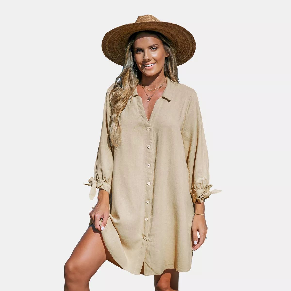 Women's Button Front Tie Cuff Cover-Up Dress - Cupshe | Target