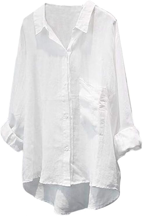 Minibee Women's Casual Cotton Linen Blouse Plus Size High Low Shirt Long Sleeve Tops | Amazon (US)