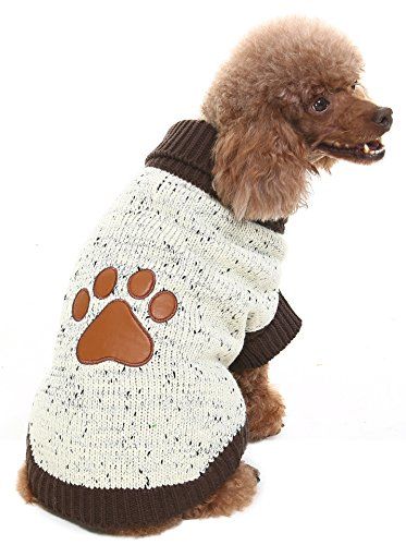 BINGPET Turtleneck Dog Sweater Brown Bone Pattern, Puppy Winter Warm Cloth for Small Medium Large Do | Amazon (US)