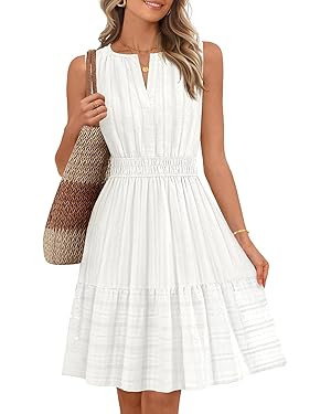 MEROKEETY Women's 2026 Summer Casual Mini Sundress Beach Vacation Sleeveless V Neck Flowy A Line ... | Amazon (US)