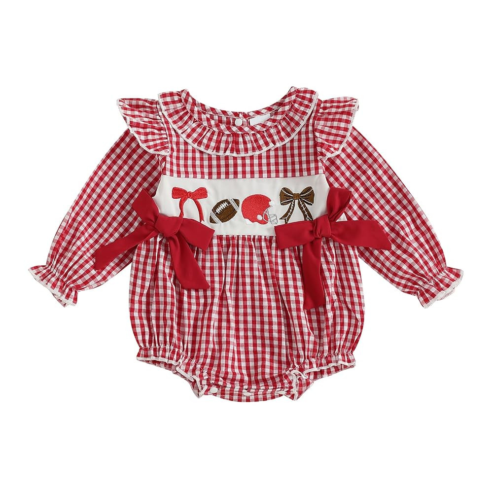 FYBITBO Baby Girl Football Outfit Smocked Game Day Bubble Romper My First Football Season Onesie ... | Amazon (US)