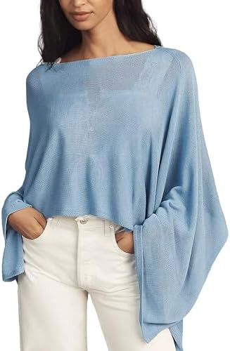 Womens Sheer Poncho Shrug Bolero Lightweight Knit Cover up Shrug Pullover Sweater | Amazon (US)