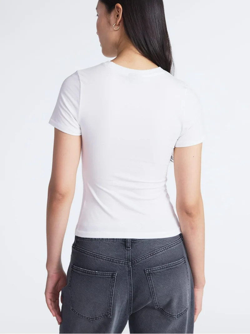 Scoop Women’s and Women’s Plus Stretch Cotton Blend Baby Tee with Short Sleeves, XS-4X | Walmart (US)