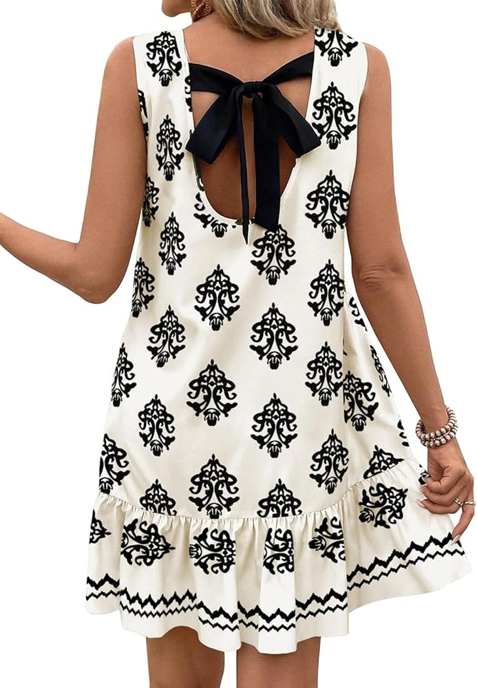 BLENCOT Womens Boho Dress Sleeveless Ruffle Mini Summer Vacation Casual Dresses | Amazon (US)