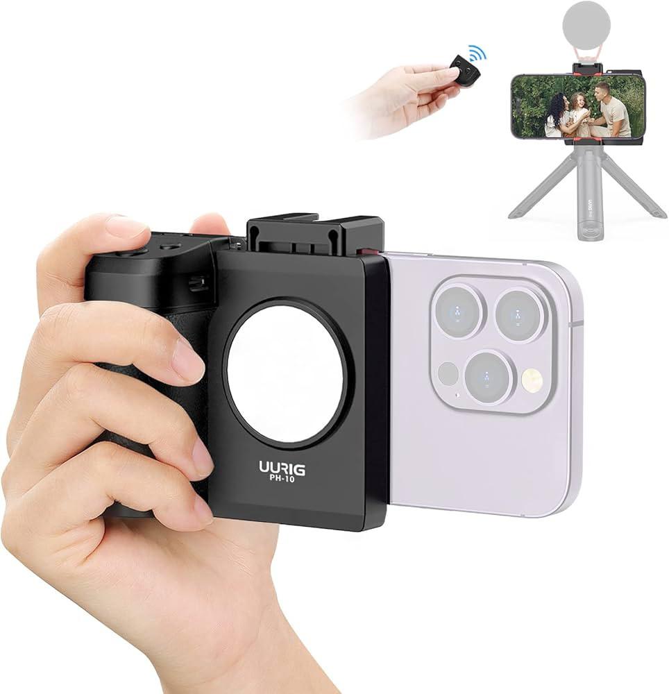 UURIG Phone Tripod Mount with Adjustable Fill Light, Smartphone Camera Grip Handle Holder with De... | Amazon (US)