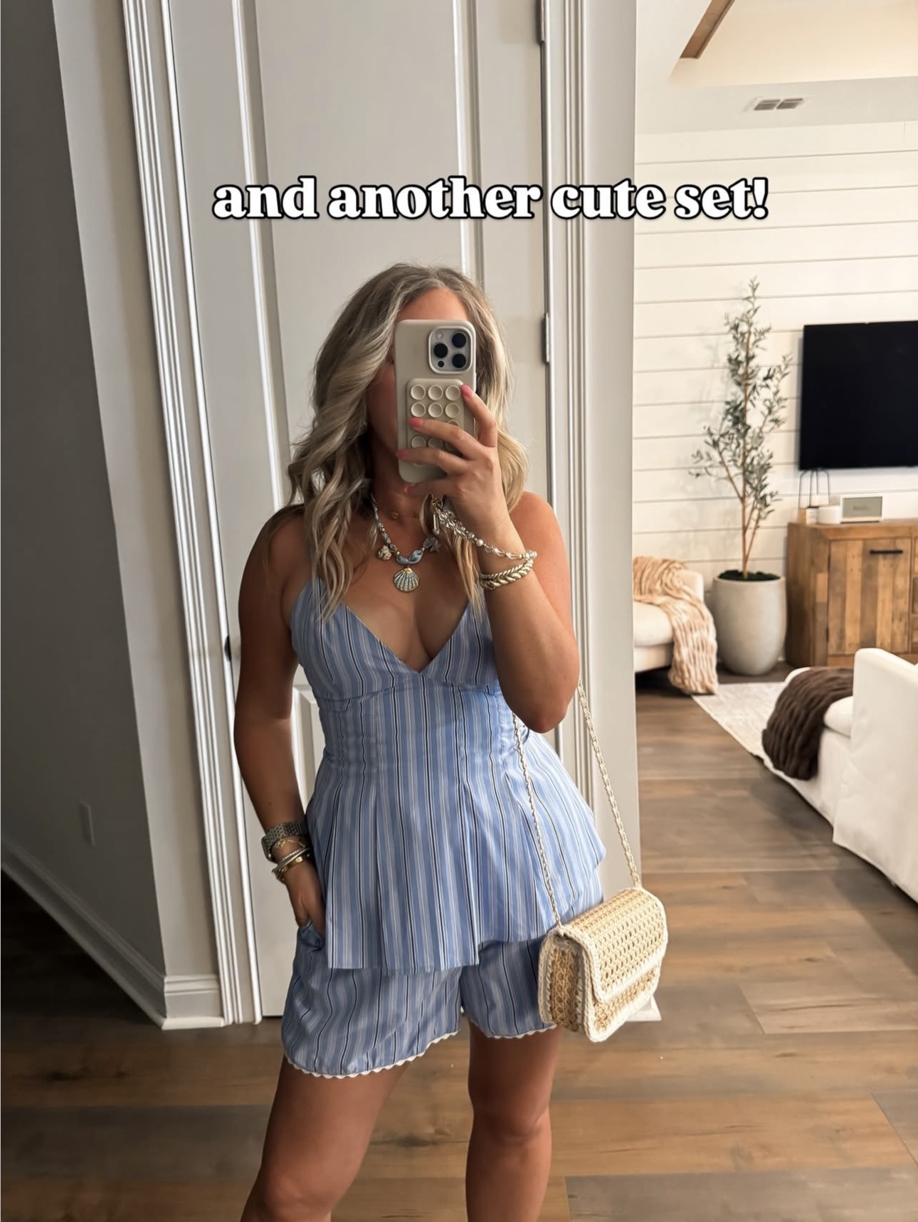 Target has the best sets this season! Striped blue set so cute for date night or brunch. S in top and M in bottom.

Target style, spring and summer fashion, affordable style, vacation outfit, mom style, outfit inspo, matching set, blue, v neck poplin cami, pull on shorts, cute style, date night, brunch, coastal style.  

 #LTKootd