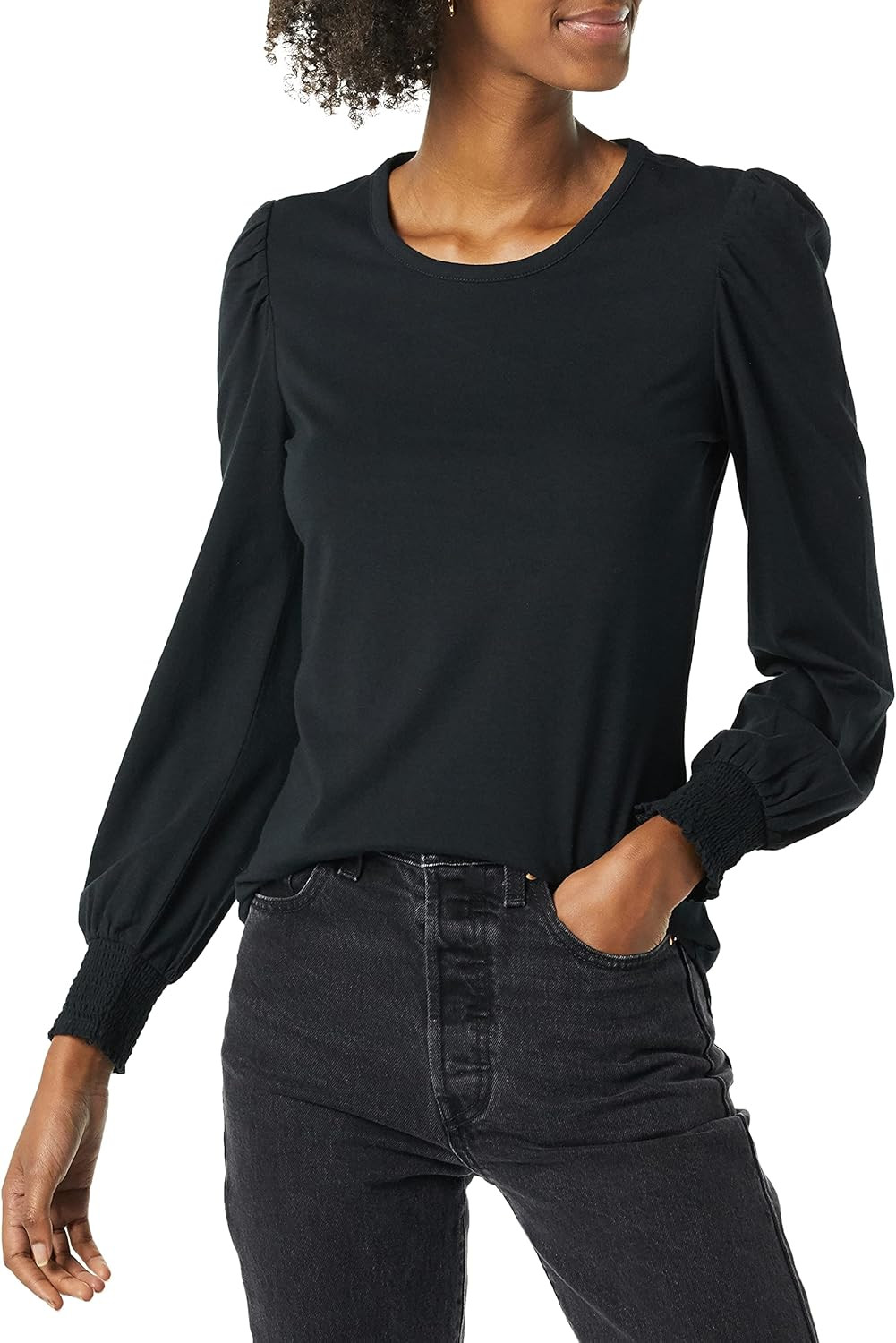 Amazon Essentials Women's Long-Sleeve Crewneck Smocked Cuff T-Shirt | Amazon (US)