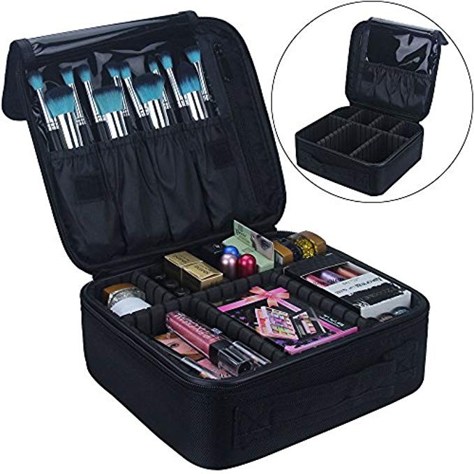 Travel Makeup Train Case Makeup Cosmetic Case Organizer Portable Artist Storage Bag 10.3'' with Adju | Amazon (US)