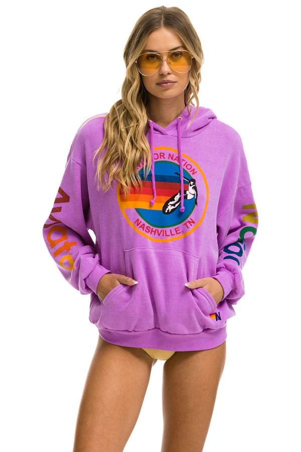 AVIATOR NATION NASHVILLE RELAXED PULLOVER HOODIE - NEON PURPLE | Aviator Nation