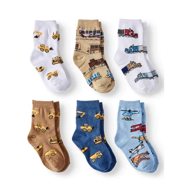 Jefferies Socks Kids Socks, 6 Pack Printed Cotton Crew Socks (Little Kids & Big Kids) | Walmart (US)
