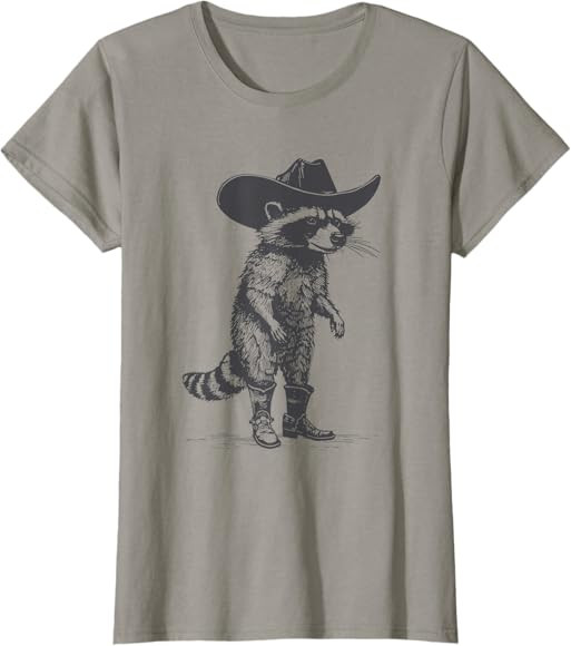 Vintage Raccoon Cowboy Cowgirl Trash Panda Western Country T-Shirt | Amazon (US)