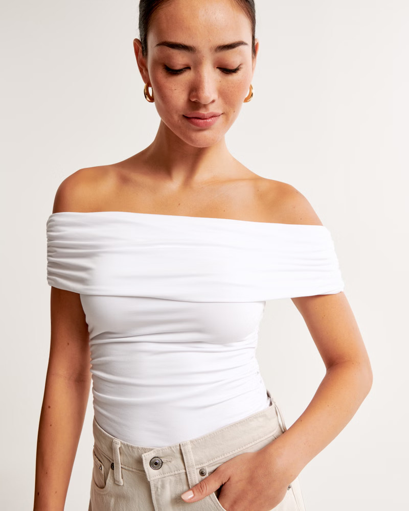 Cotton-Modal Ruched Off-The-Shoulder Top | Abercrombie & Fitch (US)
